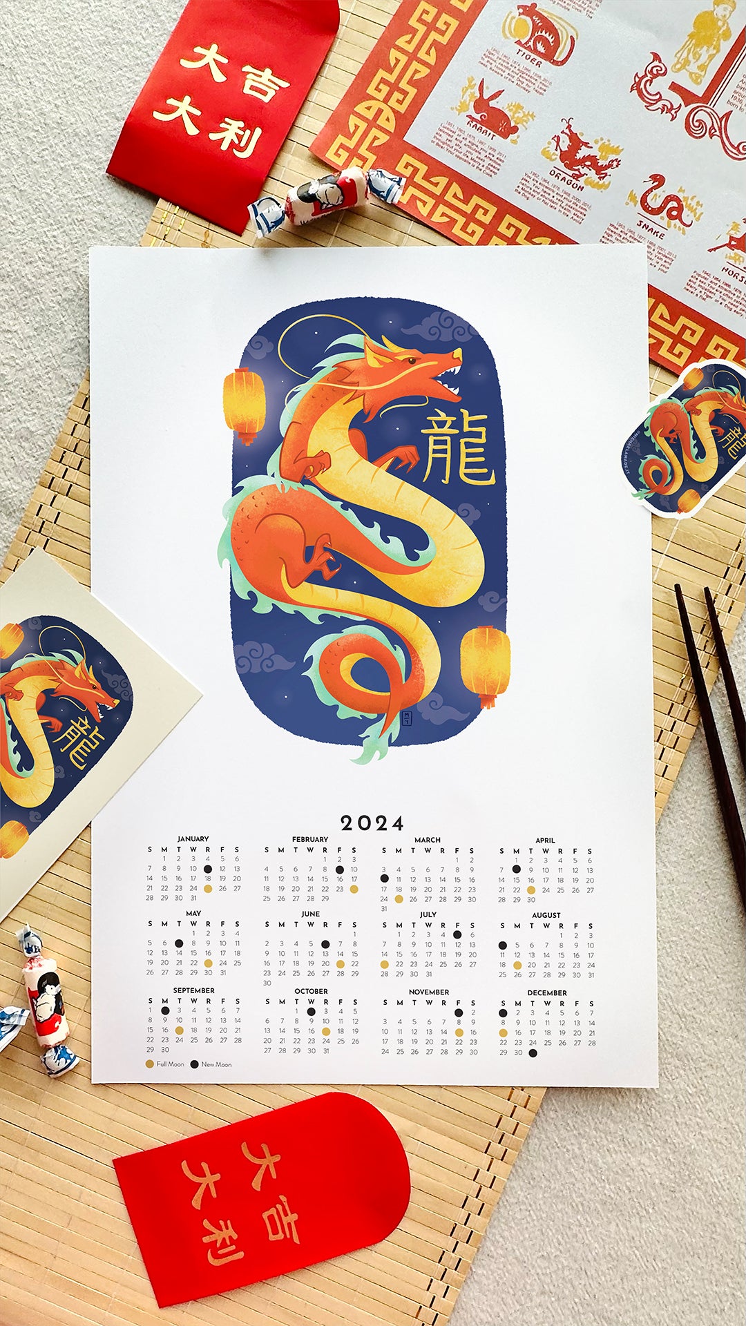 Lunar New Year Dragon 2024 Calendar & Poster