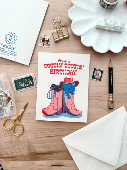 Bootin' Tootin' Birthday Cat Card